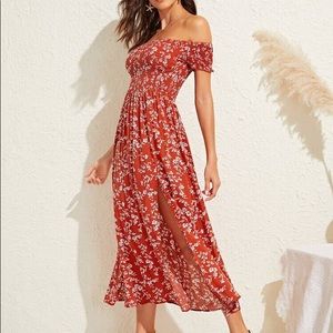 Off shoulder floral midi dress